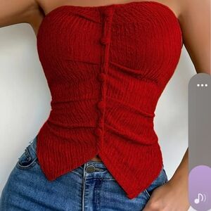 Red Strapless Buttoned Women's Top NEW Size M